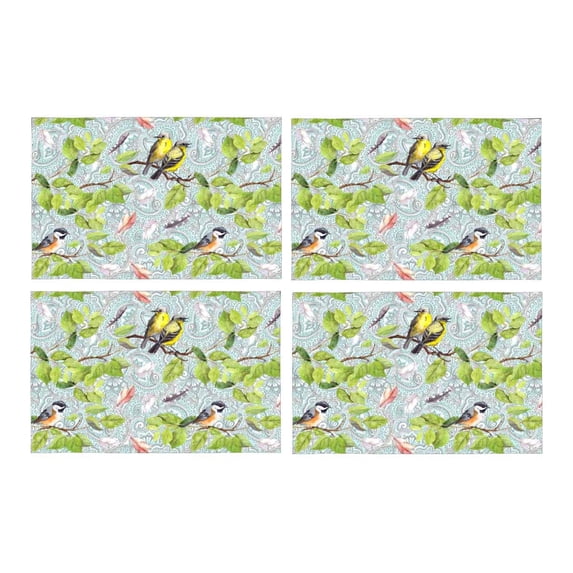 MKHERT Watercolor Birds On Branch at Ornamental Boho Mandala and Paisley Placemats Table Mats for Dining Room Kitchen Table Decoration 12x18 inch,Set of 4