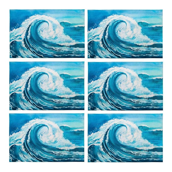 MKHERT Watercolor Blue Sea Water Wave Placemats Table Mats for Dining Room Kitchen Table Decoration 12x18 inch,Set of 6