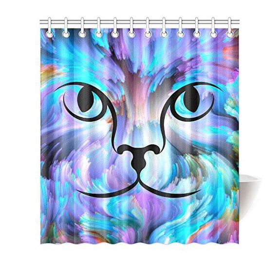MKHERT Watercolor Cat Painting House Decor Shower Curtain for Bathroom Decorative Fabric Bath Curtain Set 66x72 inch