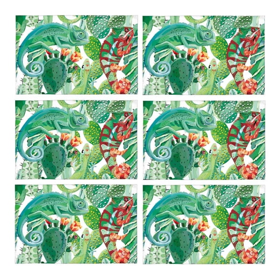MKHERT Watercolor Chameleon and Cactus Flowers Placemats Table Mats for Dining Room Kitchen Table Decoration 12x18 inch,Set of 6