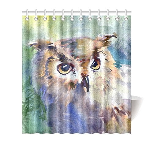 MKHERT Watercolor Eurasian Eagle Owl House Decor Shower Curtain for Bathroom Decorative Fabric Bath Curtain Set 66x72 inch