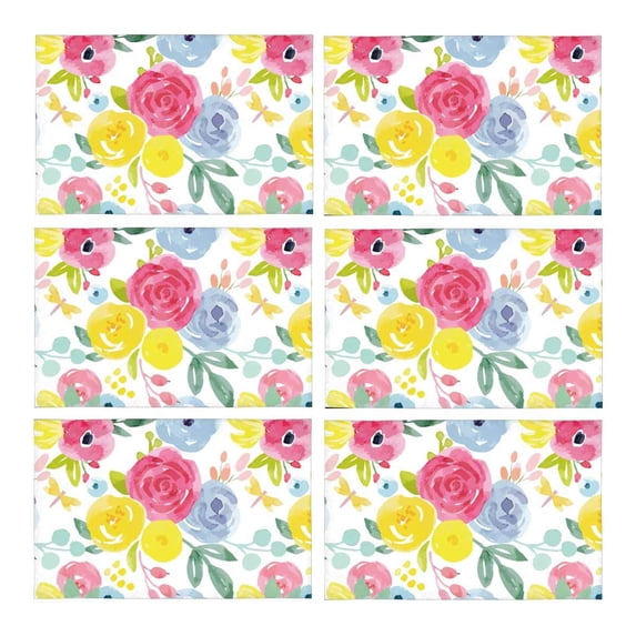 MKHERT Watercolor Floral Pattern Pink Blue Yellow Flowers Placemats Table Mats for Dining Room Kitchen Table Decoration 12x18 inch,Set of 6