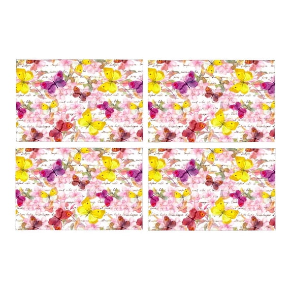 MKHERT Watercolor Flowers Butterflies and Hand Written Text Placemats Table Mats for Dining Room Kitchen Table Decoration 12x18 inch,Set of 4