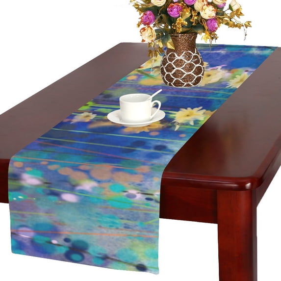 MKHERT Watercolor Flowers Table Runner for Office Kitchen Dining Wedding Party Home Decor 16x72 inch