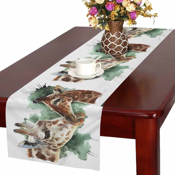 MKHERT Watercolor Giraffe Table Runner, Cute Wildlife Table Cloth Runner for Wedding Party Banquet Decoration 16x72 inch