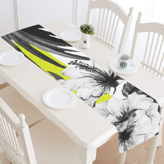 MKHERT Watercolor Hibiscus Table Runner for Kitchen Wedding Party Home Decor 16x72 inch