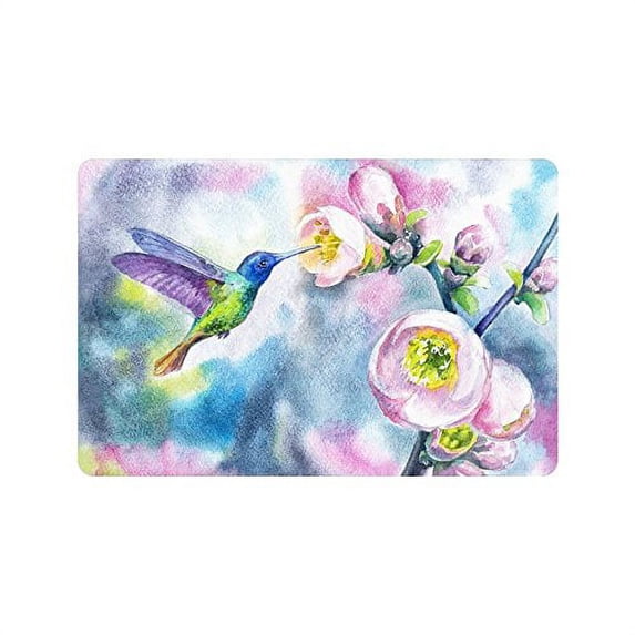 MKHERT Watercolor Hummingbirds Spring Flowers Doormat Rug Home Decor Floor Mat Bath Mat 23.6x15.7 inch