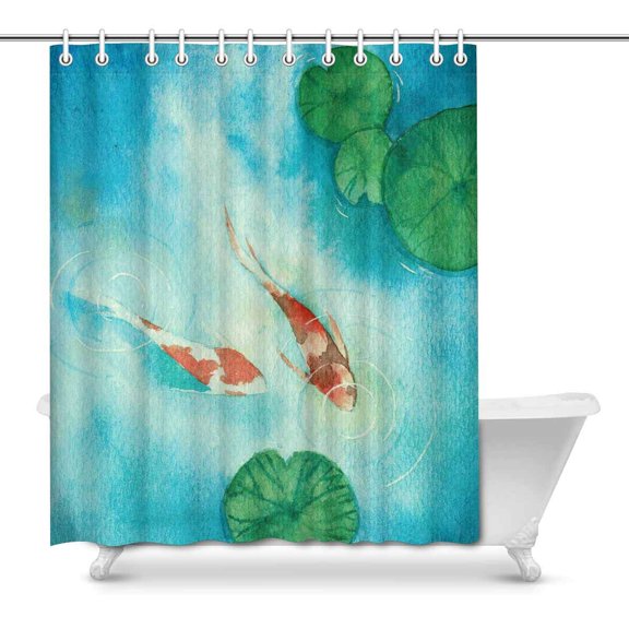 MKHERT Watercolor Koi Carp Fish in Pond Symbol Good Luck Prosperity Home Decor Waterproof Polyester Fabric Shower Curtain Bathroom Sets Hooks 66x72 inch
