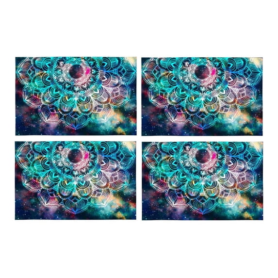 MKHERT Watercolor Mandala Digital Art Abstract Galaxy Ancient Geometric Placemats Table Mats for Dining Room Kitchen Table Decoration 12x18 inch,Set of 4