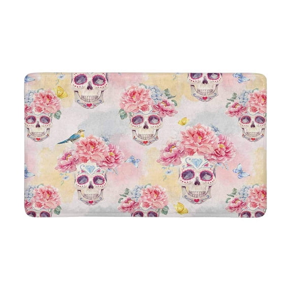 MKHERT Watercolor Mexican Skull and Peony Flowers with Flying Butterflies Doormat Rug Home Decor Floor Mat Bath Mat 30x18 inch
