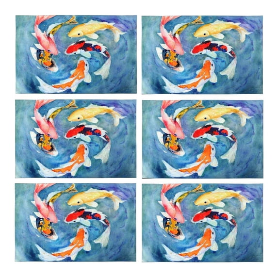 MKHERT Watercolor Oriental Colorful Koi Goldfish Placemats Table Mats for Dining Room Kitchen Table Decoration 12x18 inch,Set of 6