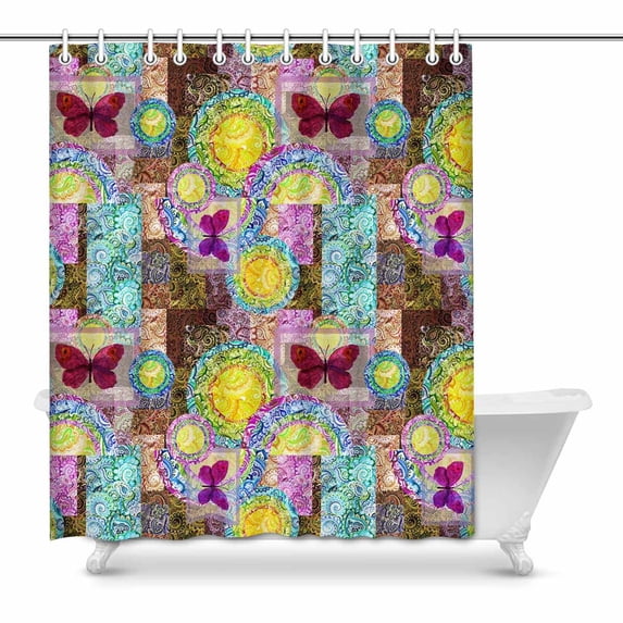 MKHERT Watercolor Ornamental Mandala Floral Pattern with Butterflies Waterproof Polyester Fabric Shower Curtain Bathroom Sets Home Decor 60x72 inch