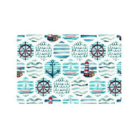 MKHERT Watercolor Patchwork Marine Sea Waves Anchor Navy Doormat Rug Home Decor Floor Mat Bath Mat 23.6x15.7 inch