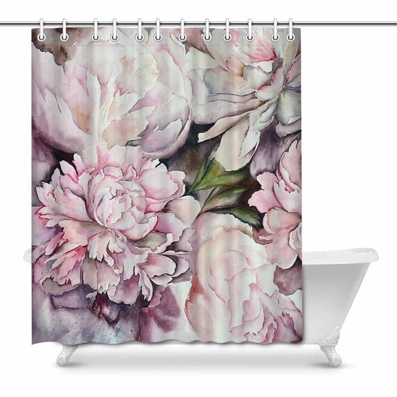 MKHERT Watercolor Peonies Pink Flowers Painting House Decor Shower Curtain for Bathroom Decorative Bathroom Shower Curtain Set 66x72 inch