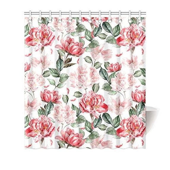 MKHERT Watercolor Peony Red Flowers Home Decor Waterproof Polyester Fabric Shower Curtain Bathroom Sets 66x72 inch
