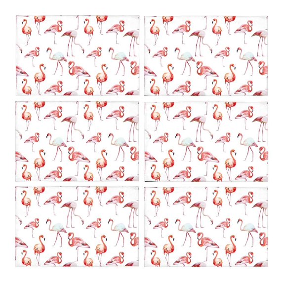 MKHERT Watercolor Pink Flamingo Birds Placemats Table Mats for Dining Room Kitchen Table Decoration 12x18 inch,Set of 6