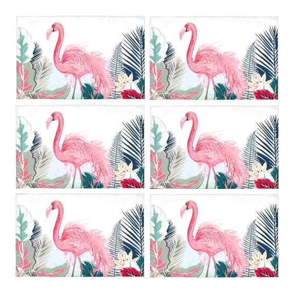 MKHERT Watercolor Pink Flamingo and Tropical Leaves Placemats Table Mats for Dining Room Kitchen Table Decoration 12x18 inch,Set of 6