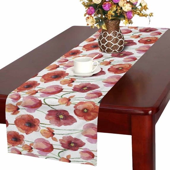 MKHERT Watercolor Red Poppy Blossoms Flowers Floral Artistic Table Runner for Office Kitchen Dining Wedding Party Banquet 16x72 Inch
