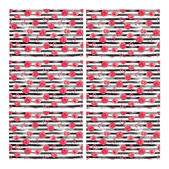 MKHERT Watercolor Red Roses Hearts and Lips Kisses with Stripes Placemats Table Mats for Dining Room Kitchen Table Decoration 12x18 inch,Set of 6