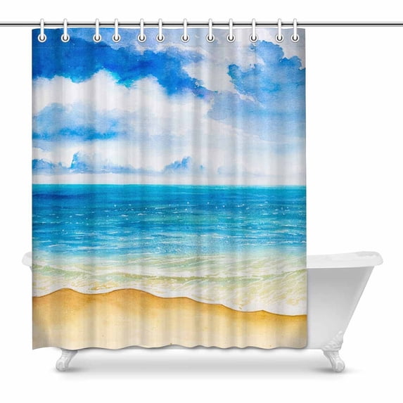 MKHERT Watercolor Seascapes Blue Tropical Beach House Decor Shower Curtain for Bathroom Decorative Fabric Bath Curtain Set 60x72 inch