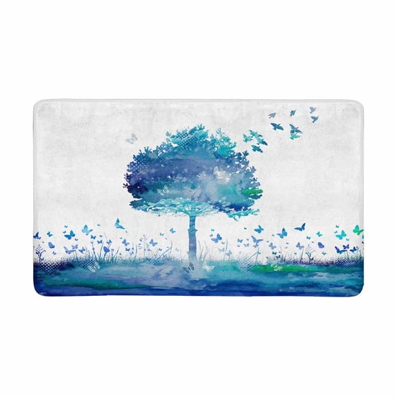MKHERT Watercolor Space Galaxy Nature Tree Butterflies and Birds Silhouette Doormat Rug Home Decor Floor Mat Bath Mat 30x18 inch
