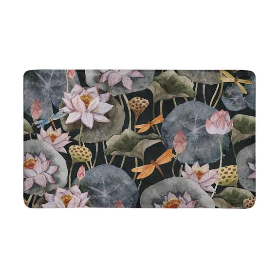 MKHERT Watercolor Summer Lotus Flowers with Drangonfly Doormat Rug Home Decor Floor Mat Bath Mat 30x18 inch