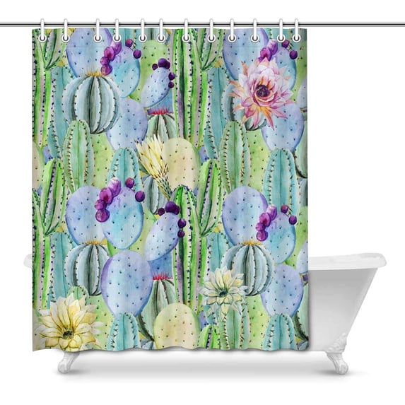MKHERT Watercolor Tropical Cactus with Yellow Flowers Waterproof Polyester Fabric Shower Curtain Bathroom Sets Home Decor 66x72 inch