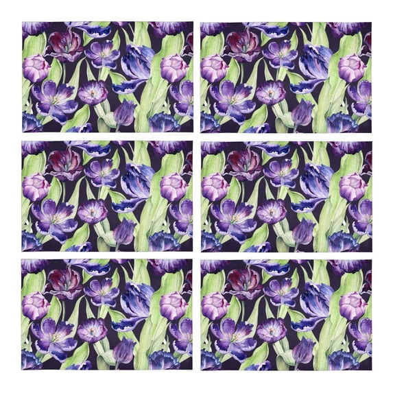 MKHERT Watercolor Violet Tulip Purple Blossom Flowers Placemats Table Mats for Dining Room Kitchen Table Decoration 12x18 inch,Set of 6
