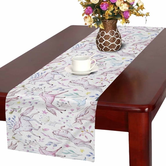 MKHERT Watercolor White Unicorns with Flowers and Strewberry Table Runner Home Decor for Wedding Party Banquet Decoration 16x72 Inch