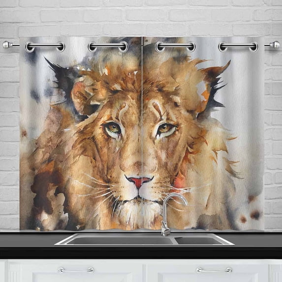 MKHERT Watercolour Painting of Lion Window Curtain Kitchen Curtains Window Treatments 26x39 inch,Set of 2