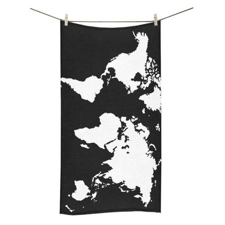 MKHERT White And Black World Map Bath Towel 30x56 Inches Bathroom Towel Beach Sunbath