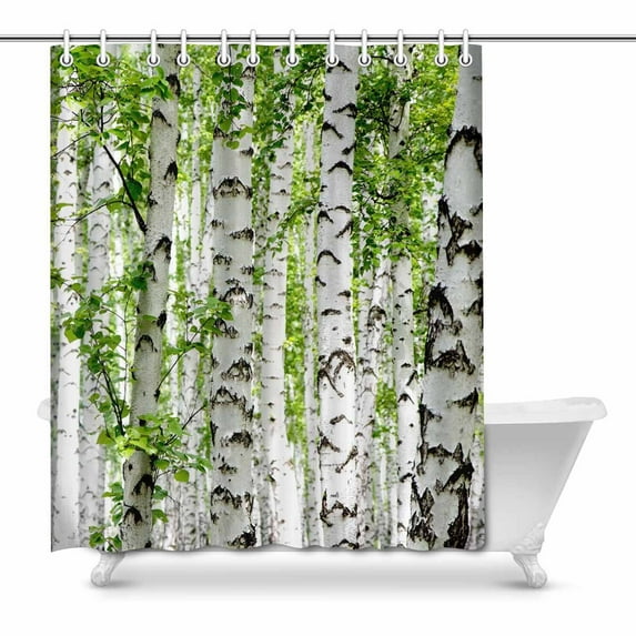 MKHERT White Birch Trees in Forest in Summer Nature Theme Decor Waterproof Polyester Fabric Shower Curtain Bathroom Sets 66x72 inch