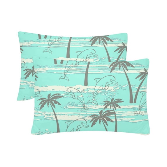MKHERT White Dolphin And Palm Tree Pillowcase Pillow Protector Cushion Cover 20x30 inch,Set of 2