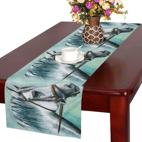 MKHERT White Horse Watercolor Painting Table Runner Home Decor for Wedding Party Banquet Decoration 16x72 Inch