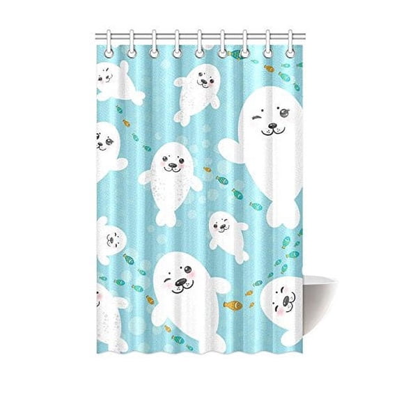 MKHERT White Seal Polyester Fabric Bathroom Shower Curtain 48x72 inch
