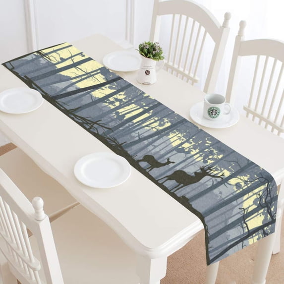 MKHERT Wild Deer in Forest Table Runner for Kitchen Wedding Party Home Decor 14x72 inch