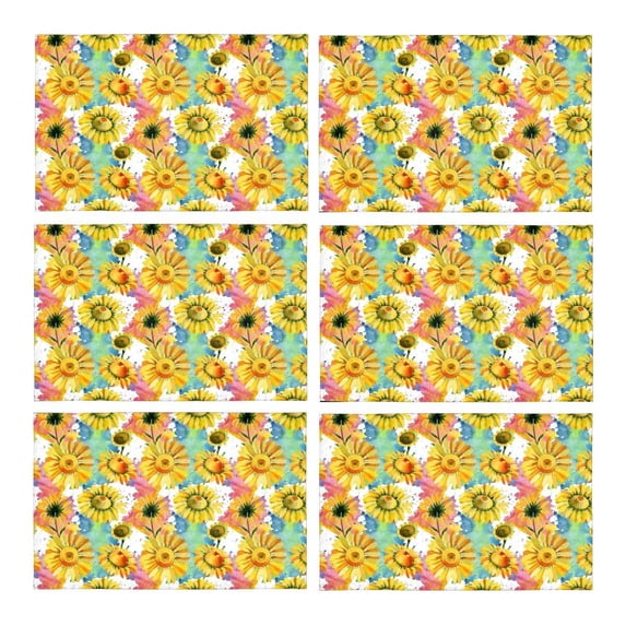 MKHERT Wildflower Yellow Chamomile Flower Watercolor Style Placemats Table Mats for Dining Room Kitchen Table Decoration 12x18 inch,Set of 6