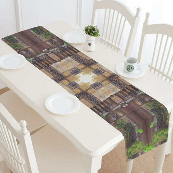 MKHERT Wooden Pattern Table Runner for Office Kitchen Dining Wedding Party Home Decor 16x72 inch