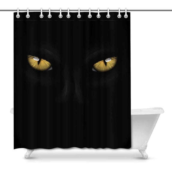 MKHERT Yellow Eyes Black Panther On Dark Background Halloween Theme Home Decor Waterproof Polyester Fabric Shower Curtain Bathroom Sets Hooks 66x72 inch