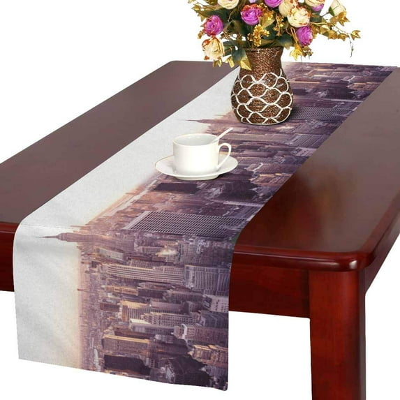 MKHERT York City Manhattan Skyline with Famous Empire State at Sunse Table Runner Home Decor for Kitchen Dining Wedding Party 16x72 Inch