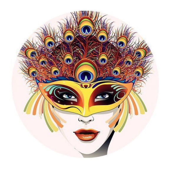MKHERT Young Lady with Peacock Feather Hat Round Mousepad Mat For Mouse Mice Size 7.87x7.87 inches