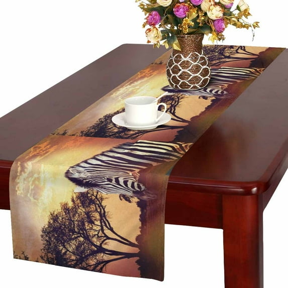 MKHERT Zebra Portrait on African Sunset Africa Safari Wildlife Table Runner Home Decor for Kitchen Dining Wedding Party 16x72 Inch