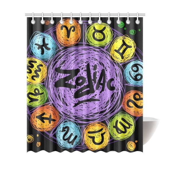 MKHERT Zodiac Scribble Polyester Fabric Bathroom Shower Curtain 66x72 inch