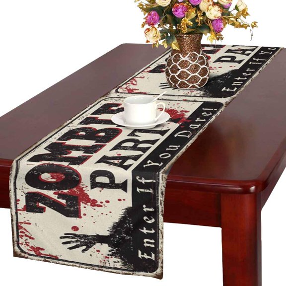 MKHERT Zombie Party Vintage Rusty Metal Sign Halloween Theme Table Runner Home Decor for Home Kitchen Wedding Party Banquet Decoration 16x72 Inch
