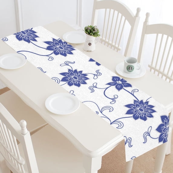 MKHERT blue Floral Table Runner for Office Kitchen Dining Wedding Party Home Decor 14x72 inch