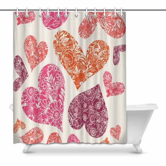 MKHERT colorful Red Hearts Bathroom Shower Curtain 60x72 inch