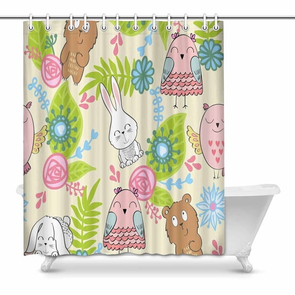 MKHERT cute owl bears rabbits Bathroom Shower Curtain 60x72 inch