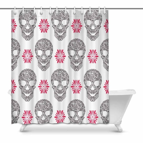 MKHERT with abstract floral skulls Bathroom Shower Curtain 60x72 inch
