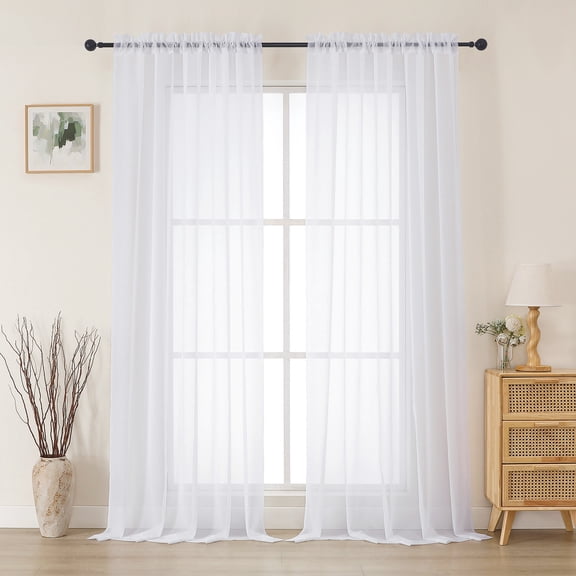 MKHILL 2 Pack Extra Wide White Sheer Curtains, 84 Inch Long Solid Voile Drapes for Living Room Dining Room, Rod Pocket Window Panels, Each 59" W x 84" L