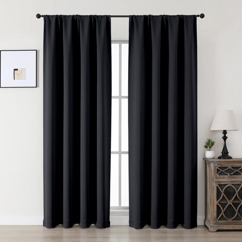 MKHILL Aether 40x84 Black Blackout Curtains 2 Panels, 84 Inch Long Thermal Insulated Room Darkening Window Drapes for Bedroom Living Room, Each 40" W x 84" L